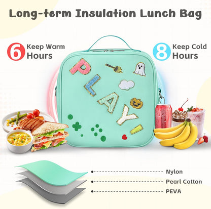 Reusable Insulated Lunch Bag for Kids Teens & Adults with Adjustable Shoulder Strap - Large Durable Lunch Bag Tote for School Travel Picnic Work - Leakproof Design Lunch Carrier (Black -3D Dinosaur)
