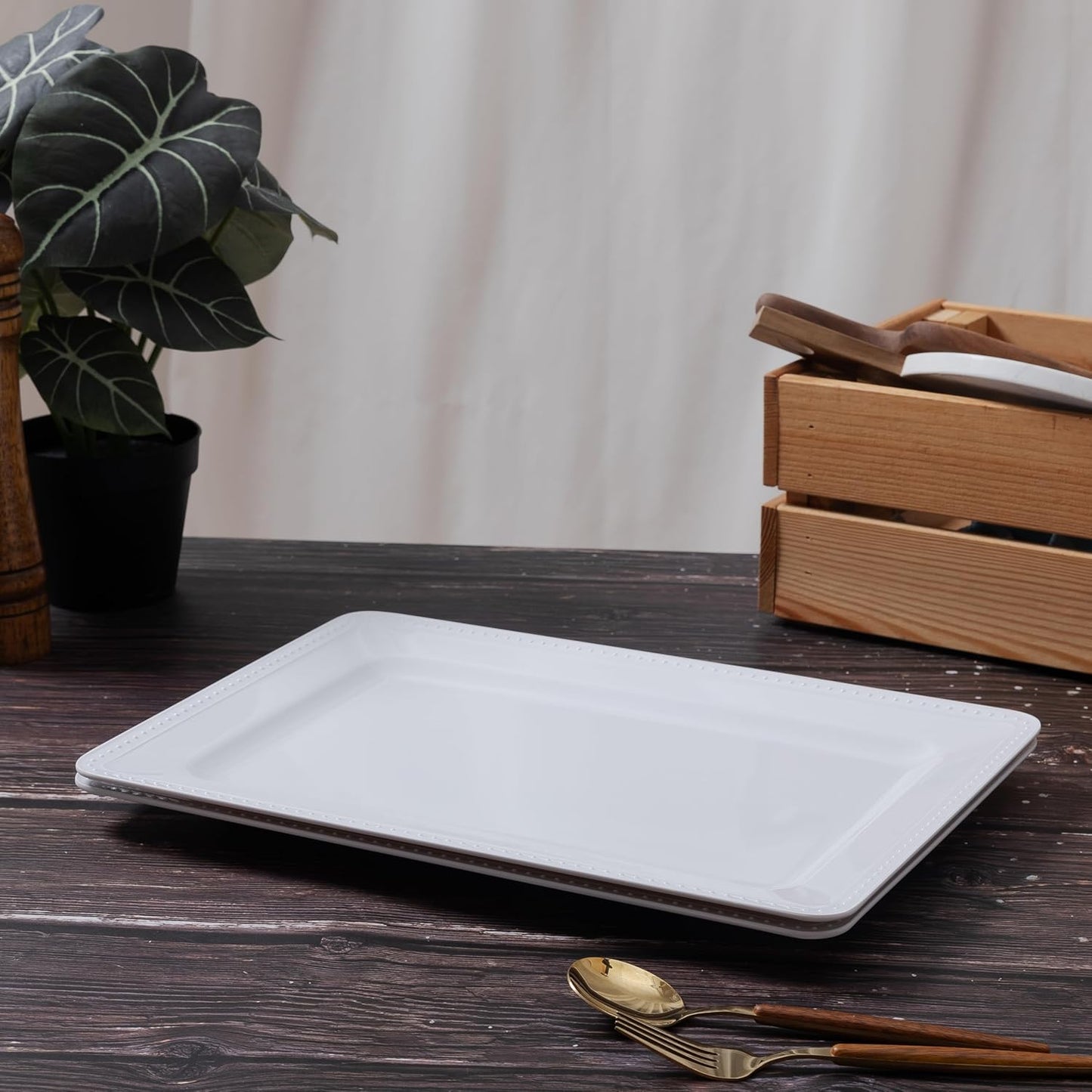 Melamine Large Serving Platter Set for Party Supplies,16"x11" Platters for Serving Food, 2pcs White reusable Serving Tray for Cookie, Fruit, Snack,Party Food Display,Stackable Kitchen CounterTop Tray