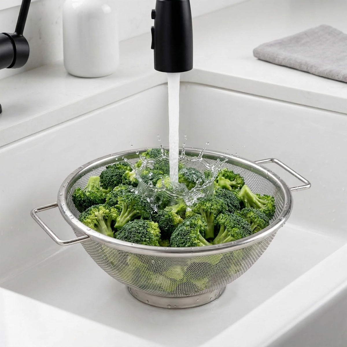 Kitchen Details Stainless Steel Fine Mesh Strainer 9 Inch | Large Wire Mesh Kitchen Sieve | Food Strainer Colander for Pasta Rice Quinoa