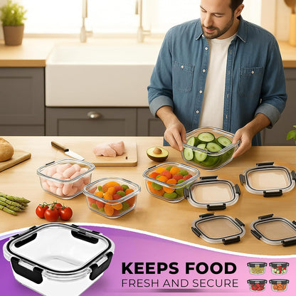 Glass Food Storage Containers Bowls with Airtight Snap Locking Lids for Meal Prep Leftovers Baking Lunch Boxes Dish (Black, 35oz Rectangle 4 Pack)