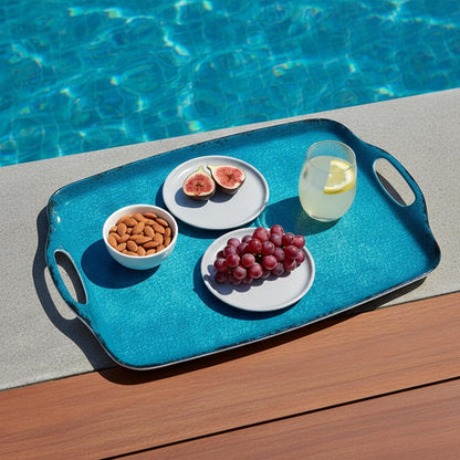 TP Large Serving Trays with Handles, 19" x 12" Melamine Serving Platters for Food, Turkey, Set of 2 Rectangular Trays for Party, Pure White