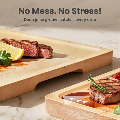 SMIRLY Walnut Cutting Board for Kitchen - Wood Cutting Boards with Handle and Juice Groove for Meal Prep, Serving, Charcuterie - Kitchen Gadgets - Non Toxic Wooden Chopping Board Set of 3 with Holder