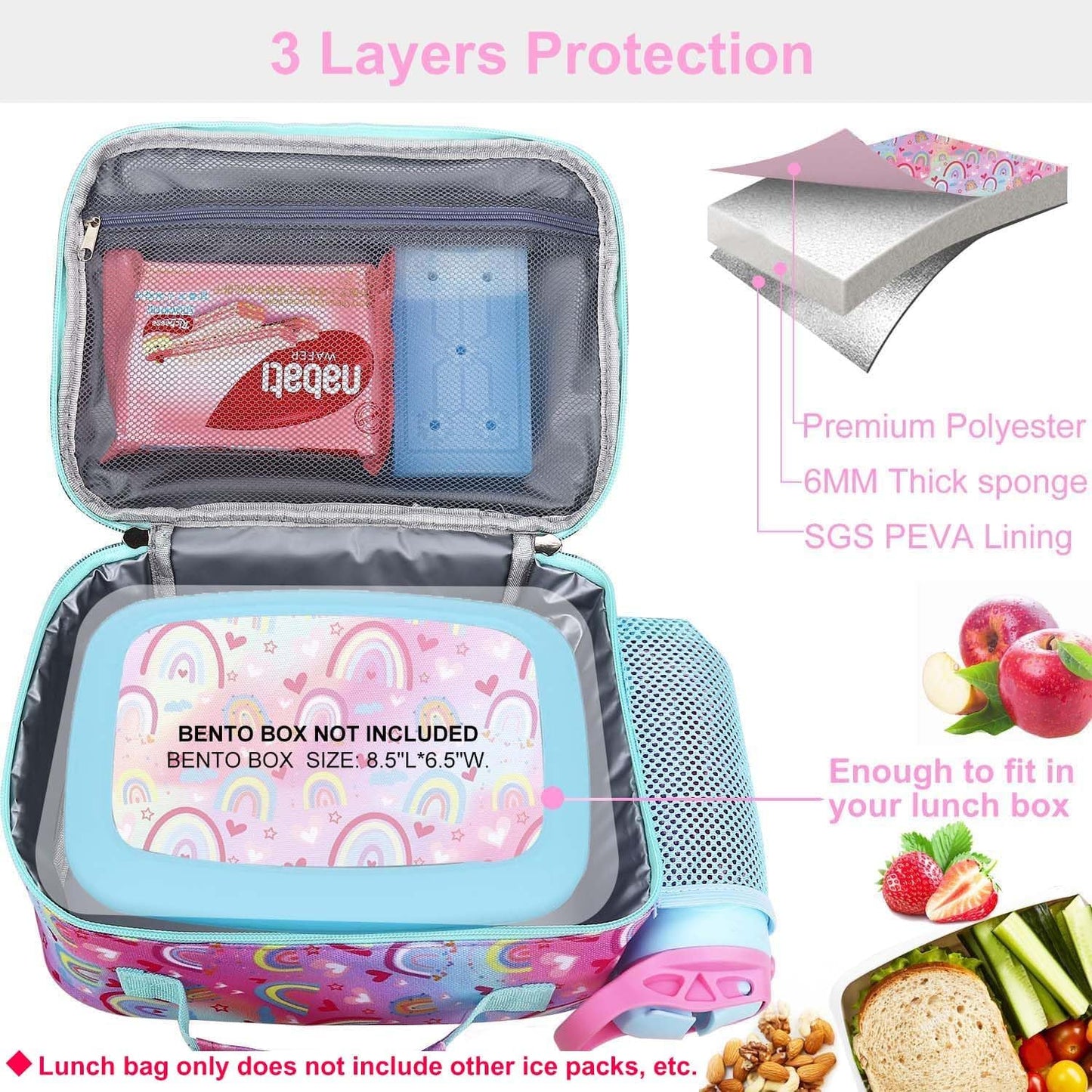 RHCPFOVR Kids Lunch Bag - Insulated Lunch Box for Boys Girls,Washable Lunch Bag and Reusable Toddler Leak-proof Lunchbox for School and Daycare - Colors B
