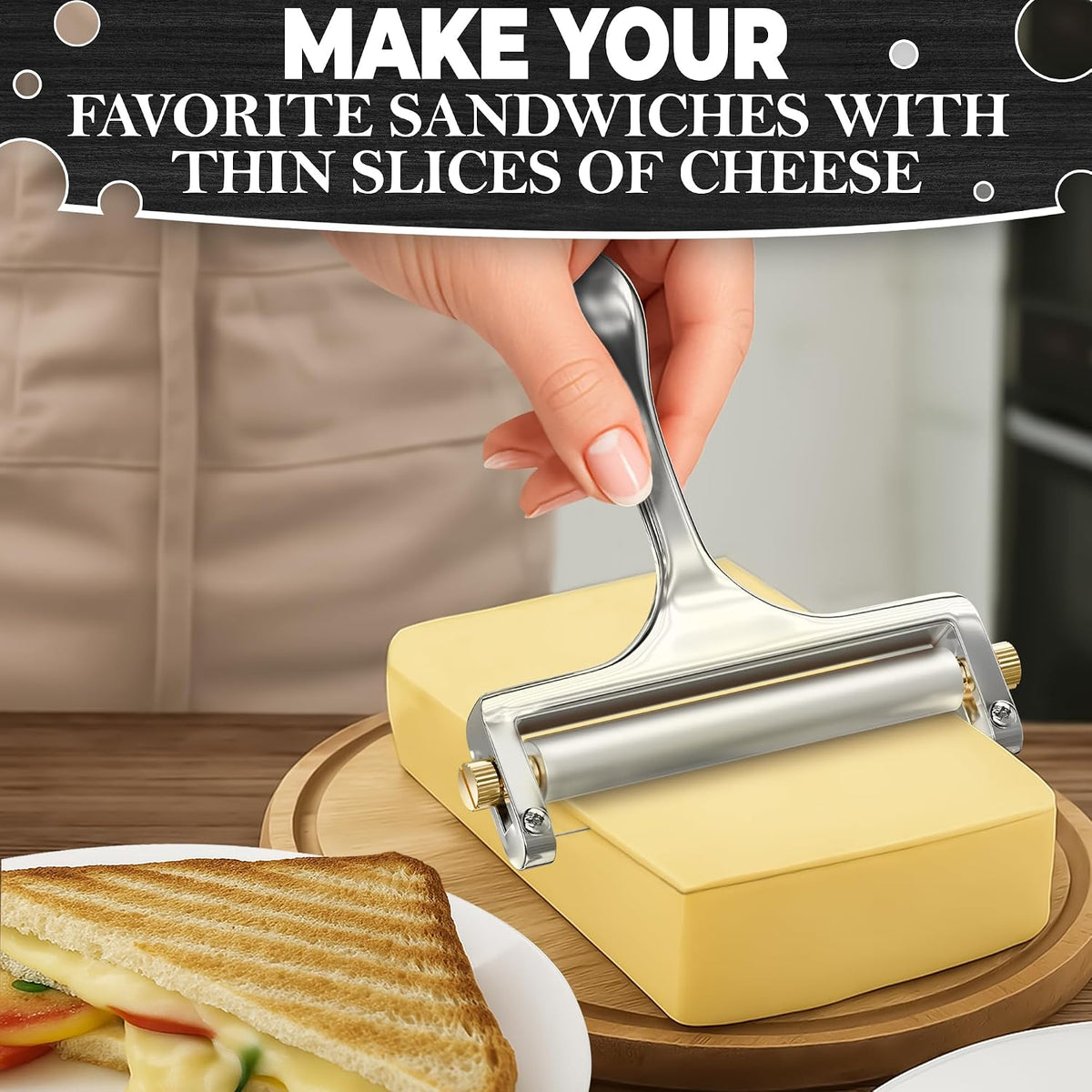 Handheld Wire Cheese Slicer with 2 Extra Wires, Thickness Adjuster