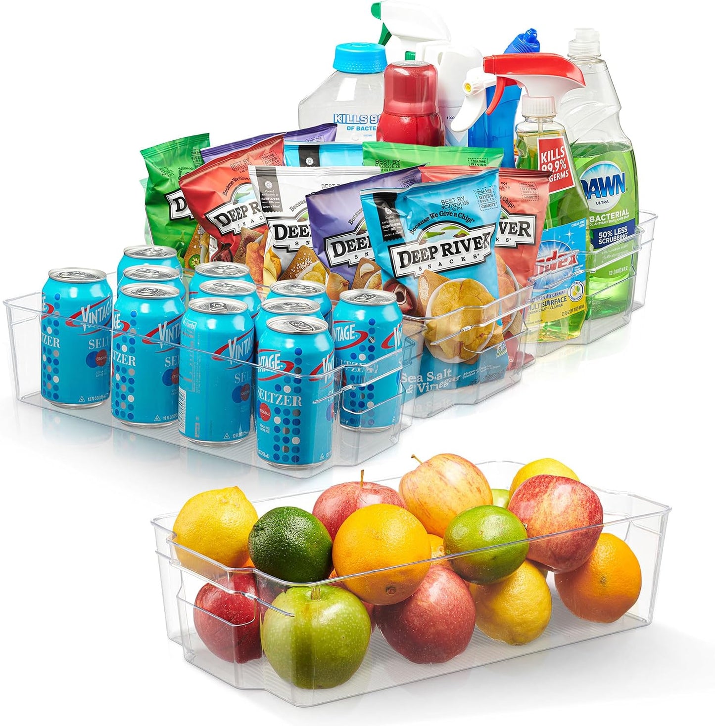 Cheer Collection Clear Refrigerator Organizer Bins - BPA Free Transparent Storage Bins for Pantry, Fridge, Tools & Cabinets Organization, 12.5’’ Long (Set of 4)