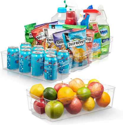 Cheer Collection Clear Refrigerator Organizer Bins - BPA Free Transparent Storage Bins for Pantry, Fridge, Tools & Cabinets Organization, 12.5’’ Long (Set of 4)
