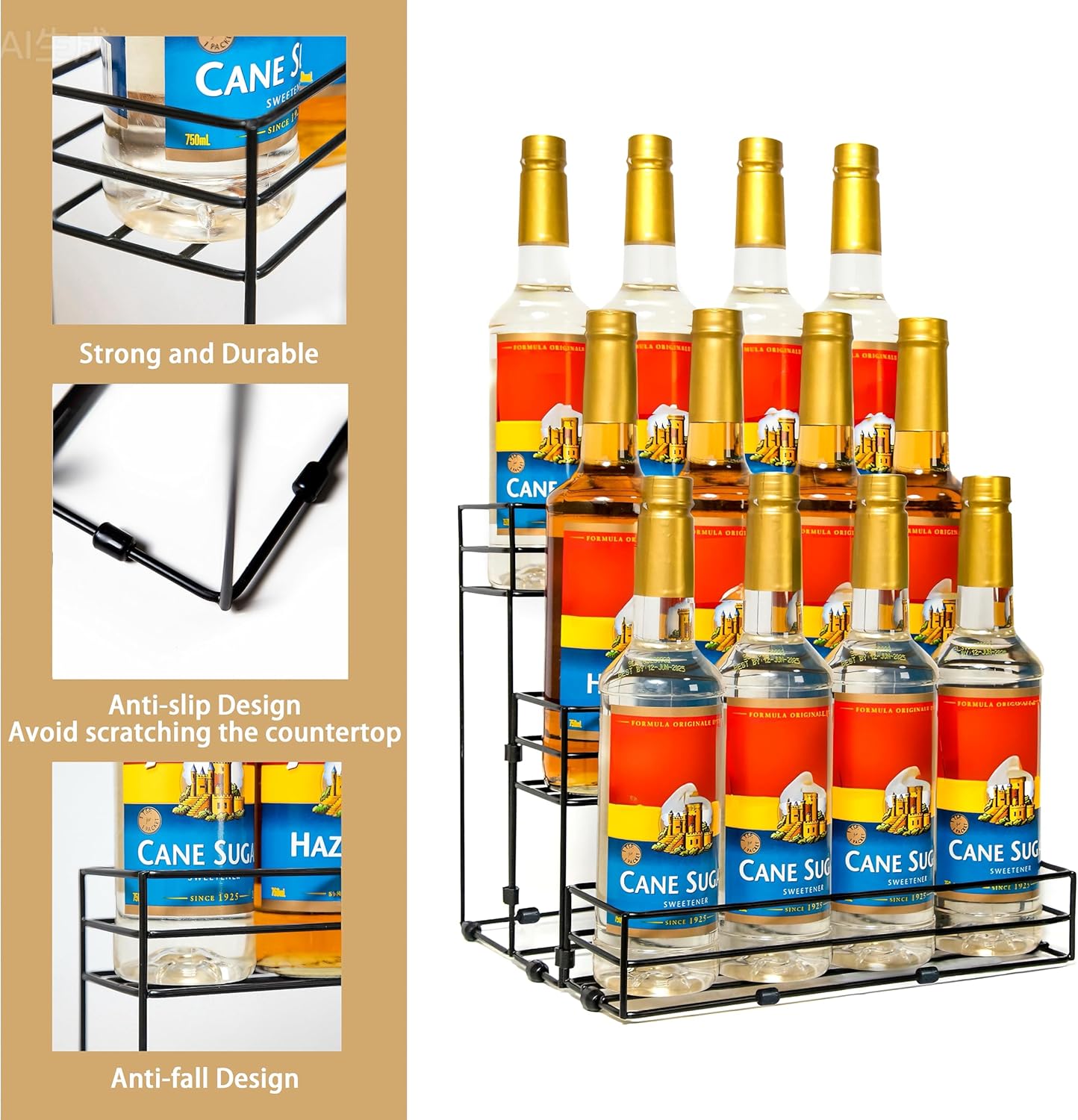 8 Bottles Coffee Syrup Rack Organizer, Coffee Syrup Stand Holder, 2 Tier Coffee Syrup Organizer for Coffee Bar Station, Wine Rack for Countertop, Bottle Display Shelf for Cocktail, Dressing