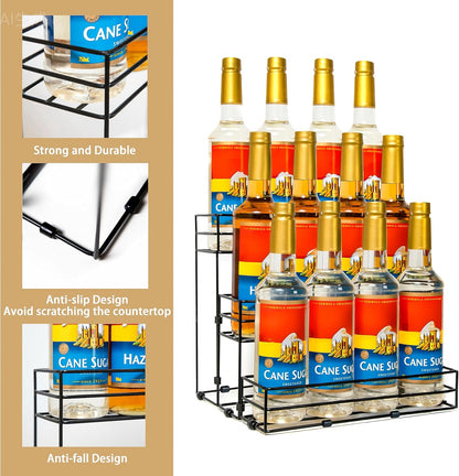 8 Bottles Coffee Syrup Rack Organizer, Coffee Syrup Stand Holder, 2 Tier Coffee Syrup Organizer for Coffee Bar Station, Wine Rack for Countertop, Bottle Display Shelf for Cocktail, Dressing