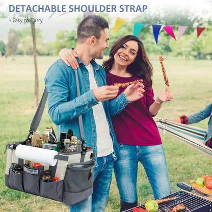 FREECOLSH Black Waterproof Caddy, 16" x 11" x 11", with Detachable Strap and Shoulder Pad for Carrying Utensils and Camping Supplies