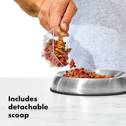 OXO Good Grips Pet POP Container – 6.0 Qt/5.7 L with Half Scoop, Ideal for up to 6.5lbs of Dog Food or 4.5lbs of Cat Food, Airtight Dog and Cat Food Storage Container, BPA Free, Clear
