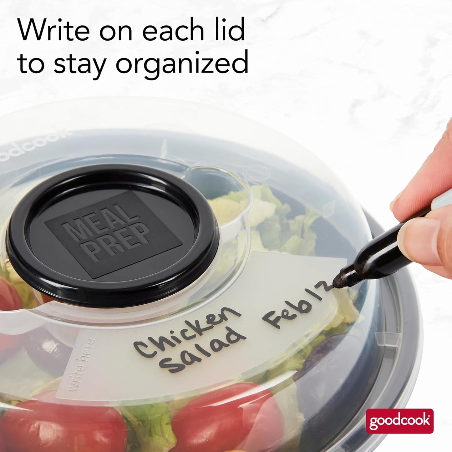 GoodCook Meal Prep Containers Set Microwave & Dishwasher-Safe Round Food Organizers with Labeled Compartments BPA-Free Food Storage Set with Snap Shut Lids Portion Control, 10-Pieces, Red