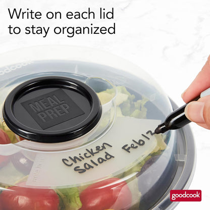 GoodCook Meal Prep Containers Set Microwave & Dishwasher-Safe Round Food Organizers with Labeled Compartments BPA-Free Food Storage Set with Snap Shut Lids Portion Control, 10-Pieces, Red
