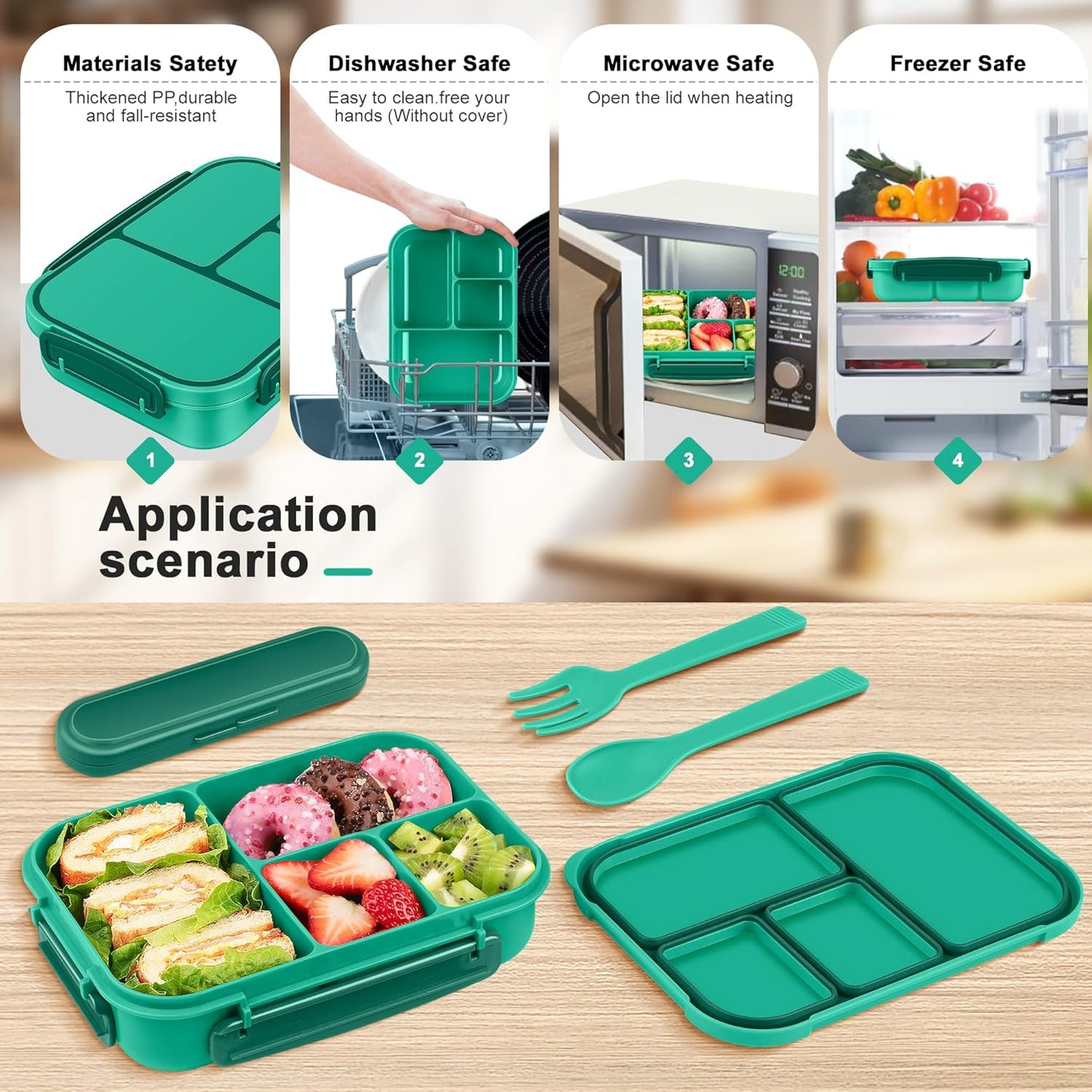 Amathley Lunch Box Kids,Bento Box Adult,Leakproof Lunch Containers for Adults/Kids/Toddler,1200ML-4 Compartments bento Lunch box with Utensil,Microwave & Dishwasher & Freezer Safe (Pink Berry)