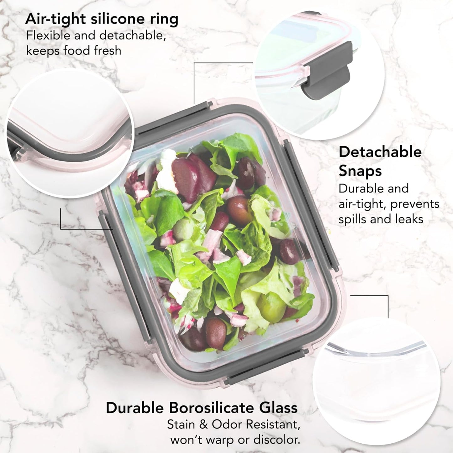 ECOBERI Glass Meal Prep Containers with Silicone Sleeves, 3 Piece 4.5 Cup Set, Borosilicate Glass Food Storage with Leak-Resistant Lids, Oven, Microwave, Freezer and Dishwasher Safe
