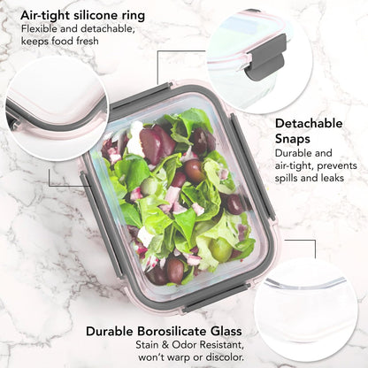 ECOBERI Glass Meal Prep Containers with Silicone Sleeves, 3 Piece 4.5 Cup Set, Borosilicate Glass Food Storage with Leak-Resistant Lids, Oven, Microwave, Freezer and Dishwasher Safe