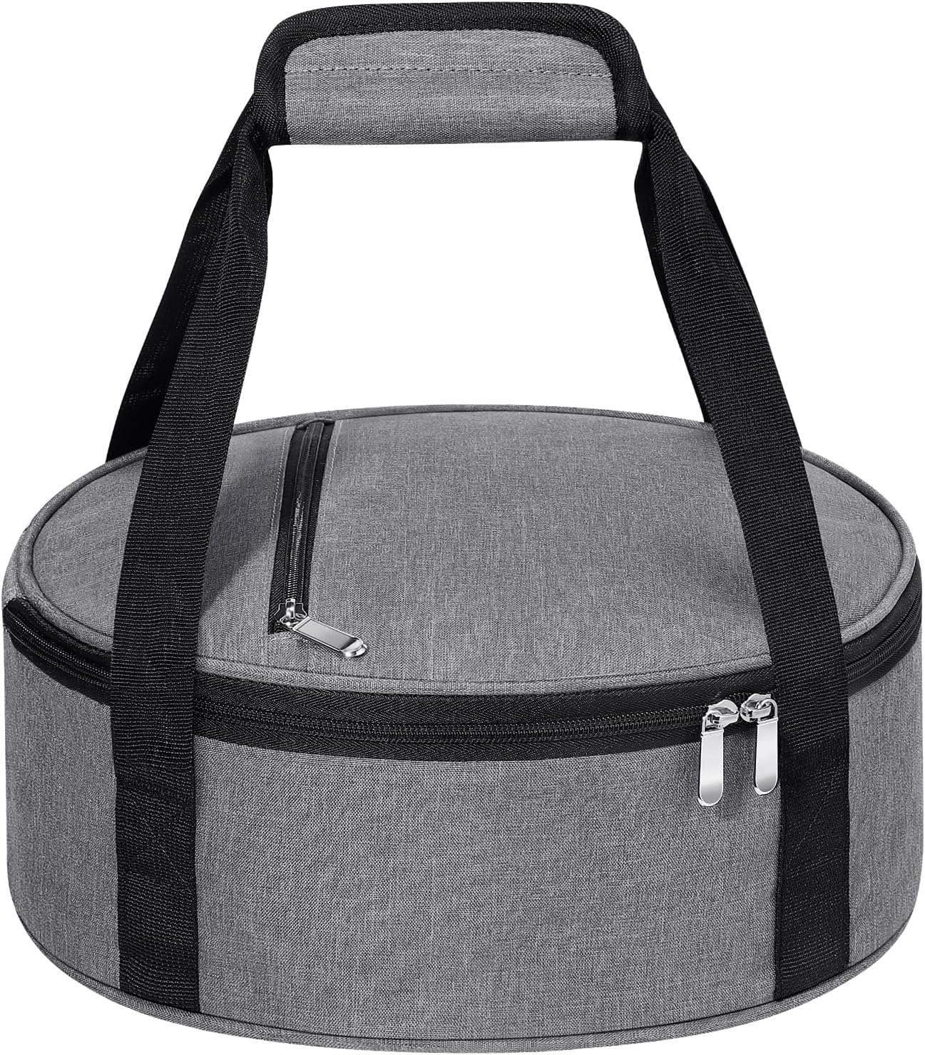 Round Insulated Casserole Carrier – 12" Portable Pie Carrier Bag for Hot or Cold Food, Leakproof Thermal Lunch Tote with Handle for Parties Picnic & Travel - Grey