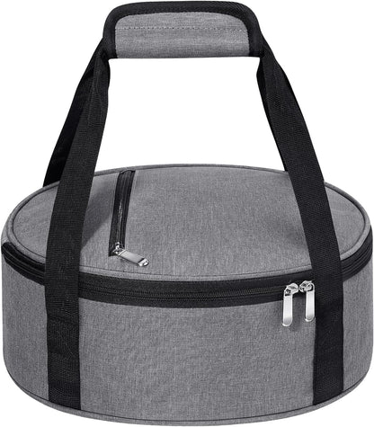 Round Insulated Casserole Carrier – 12" Portable Pie Carrier Bag for Hot or Cold Food, Leakproof Thermal Lunch Tote with Handle for Parties Picnic & Travel - Grey