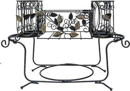 Portable Utensil Caddy for Parties, Elegant Leaf Design Buffet & Silverware Organizer with Napkin Holder, Stainless Steel Plate Storage Caddy for Camping, BBQ & Outdoor Dining