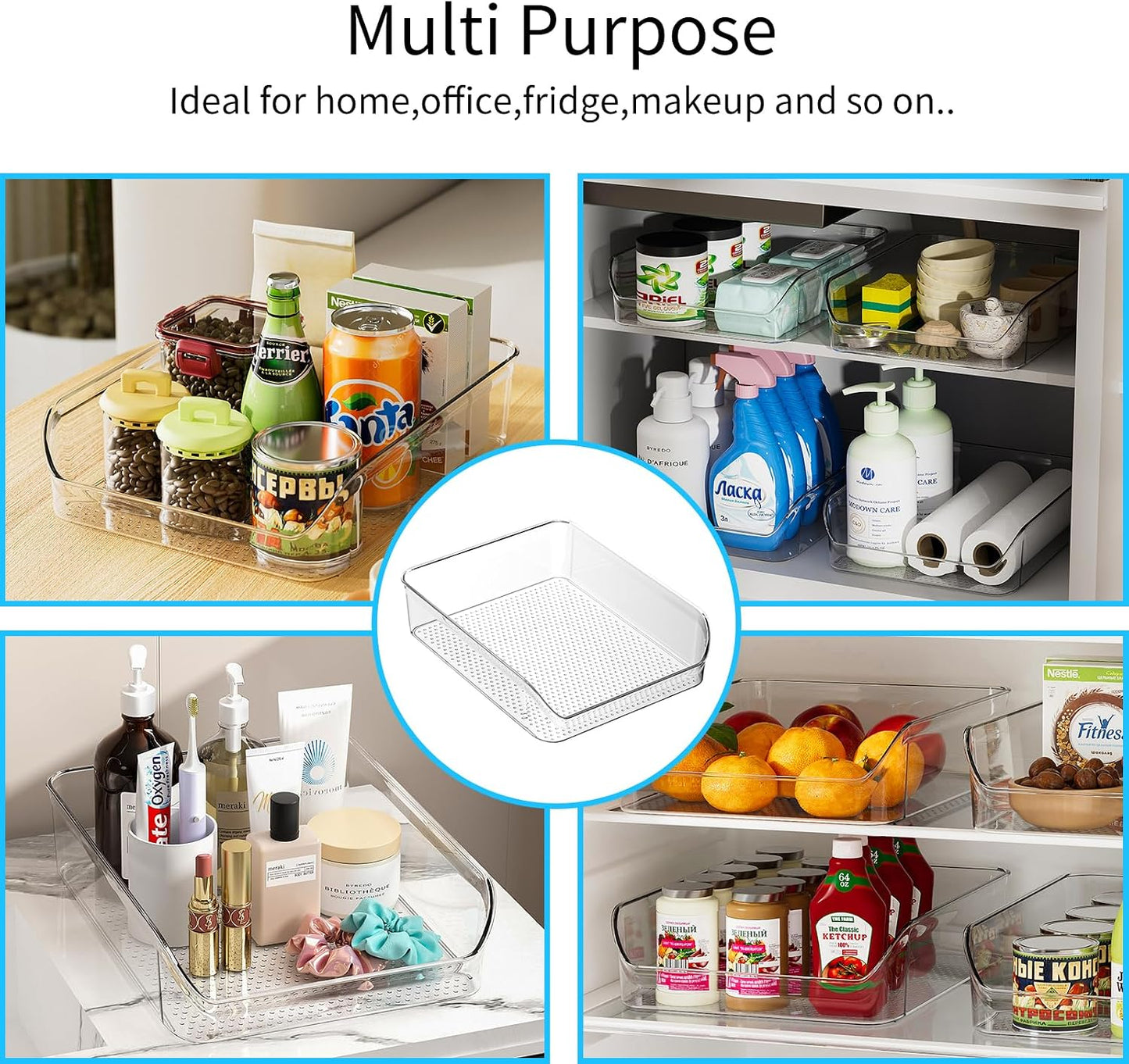 Ettori Set of 6 Clear Plastic Storage Bins - The Ultimate Pantry Organizers and Storage Solution for Kitchen, Cabinet, and Refrigerator Organization