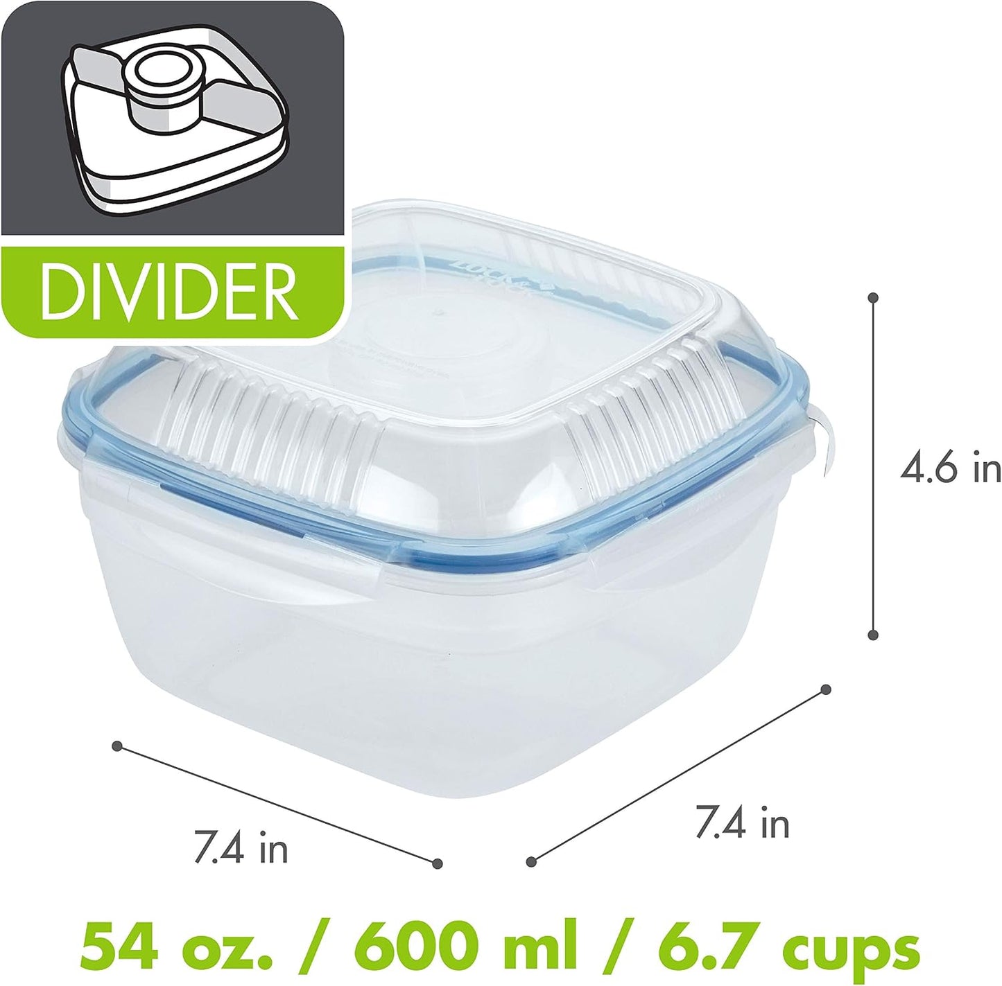 LOCK & LOCK Easy Essentials On The Go Meal Prep Lunch Box, Airtight Containers with Lid, BPA Free, Square (4 Section) -29 oz, Clear