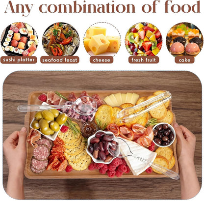 Baderke 16" x 9" Chilled Serving Tray for Parties with Compartments Ice Chilled Party Crudite Platter Charcuterie Serving Board Cold Dish Dip with Tableware for Seafood Vegetable(Silver Glitter)