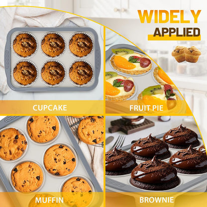 Silicone Muffin Pan, 12 Cups Non-Stick Cupcake Pan, Food-Grade BPA-Free Muffin Tin, Oven-Safe 450 °F, Reinforced Steel Frame, Easy-Grab Handles, Quick-Release 2.3" Baking Molds for Mini Treats