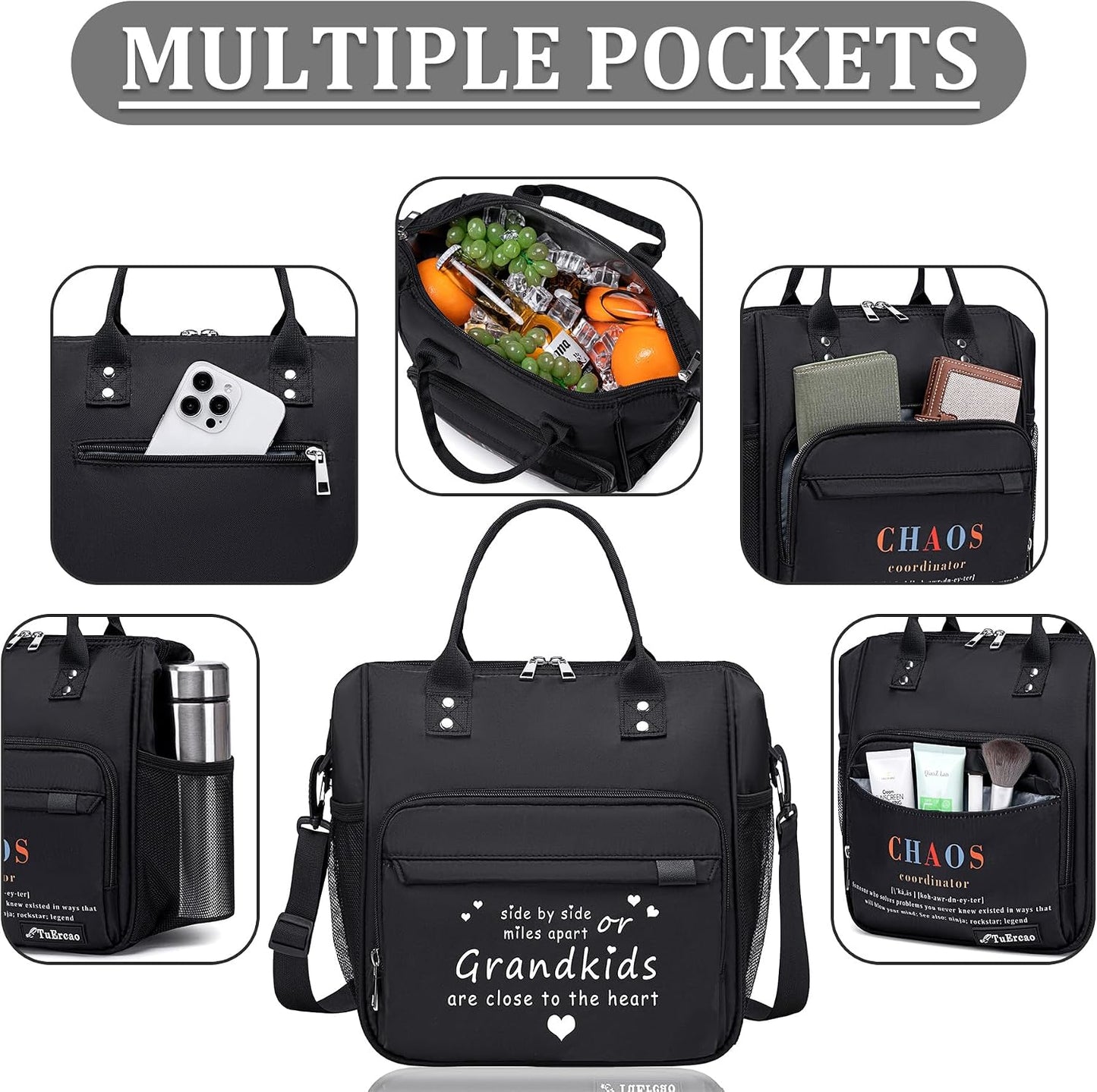 TuErCao Small Lunch Bag Lightweight Insulated Lunch Box for Women Work Portable Soft Cooler for Picnic Travel Road Trips, Loncheras para Mujer, Black
