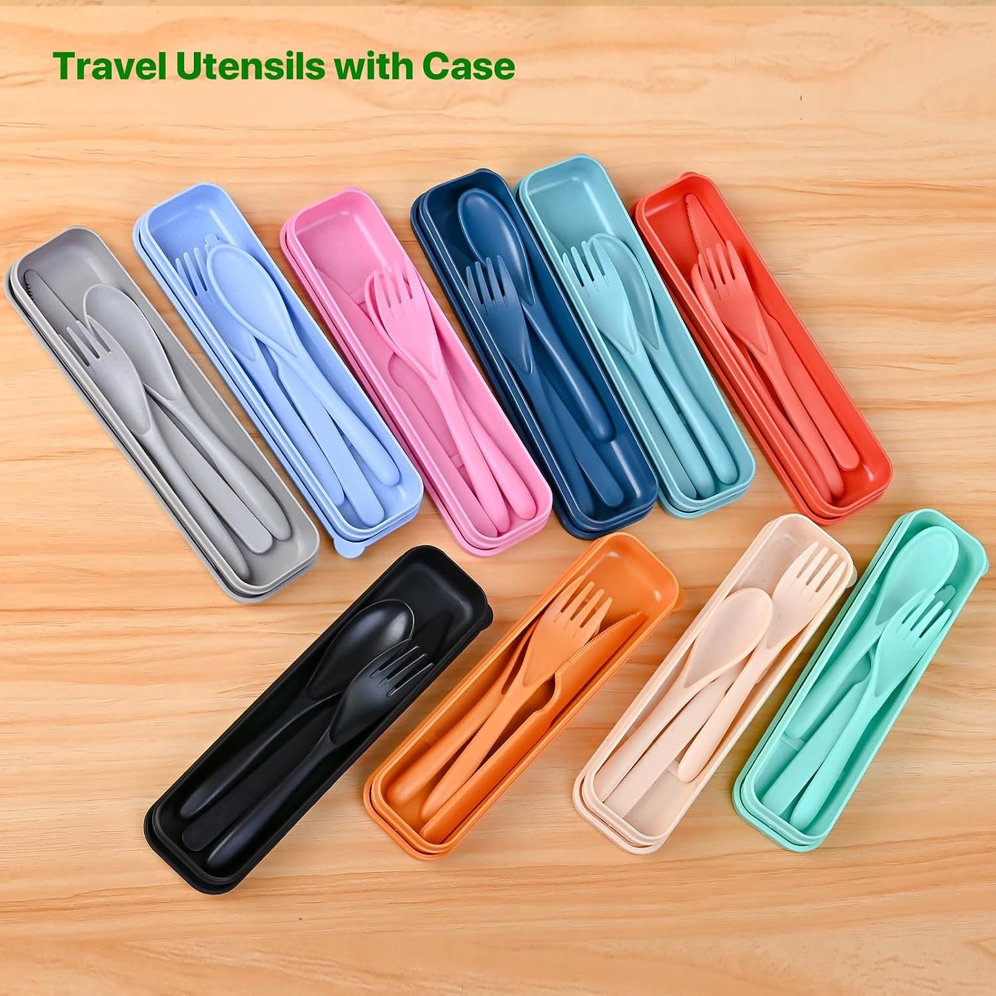 Travel Utensils with Case, 2 Sets Reusable Utensils Set with Case, Wheat Straw Utensils for Lunch Box Accessories, Camping Utensil Set for School Work Lunch or Daily Use（Black）