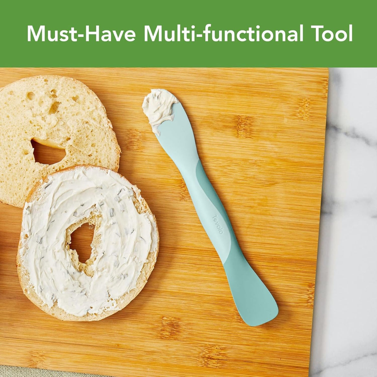 Tovolo Mini Scoop & Spread Tool for Kitchen Meal Prep Small Sandwich Spreader Spatula for Peanut Butter Jelly, Silicone BPA Free Dishwasher Safe Scooper Spreader, Aqua Seafoam Green