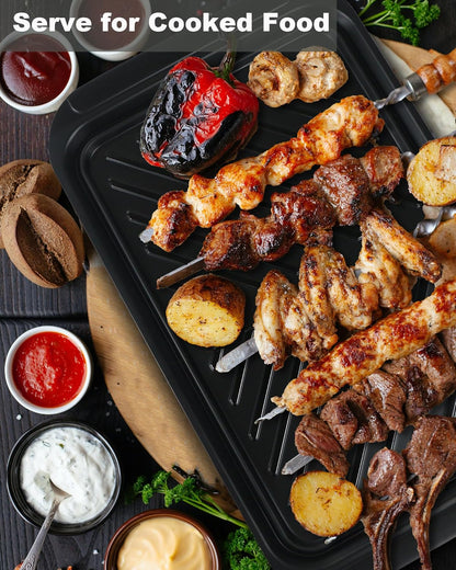 Czlizdyt Grilling Prep and Serve Trays, BBQ Tray for Raw and Cooked Food, Melamine Serving Platter for Food, Set of 2, Black and White, Napkin and Cleaning Clothes Included