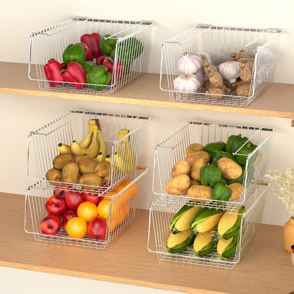 Wire Storage Basket Stackable Organizer Storage Baskets Bins Sturdy Metal Organization with Handles for Pantry, Kitchen, Closets, Bathroom, Cabinets, Kitchen, Set of 3
