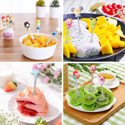 18 Pcs Food Picks for Kids with 3 Ceramic Jars, Set of 3 Cute Cartoon Fruit Forks Kids Stainless Steel, Animal Food Picks Fruit Picks for Kids Bento Picks for Appetizers