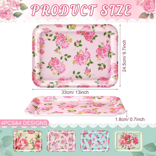 4 Pieces Flowers Serving Trays Melamine Platters