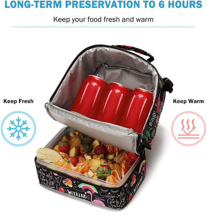 Tilami Lunch Bags Insulated Adjustable Strap Zipper, Two Compartments Cooler Bags, Bento Bags for Kids Toddlers (Blue)