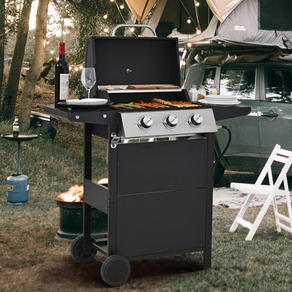 4 Burner Outdoor Propane Gas Grill with Side Burner & Thermometer, Stainless Steel Barbecue Grill with Wheels for Patio BBQ Cooking, Camping