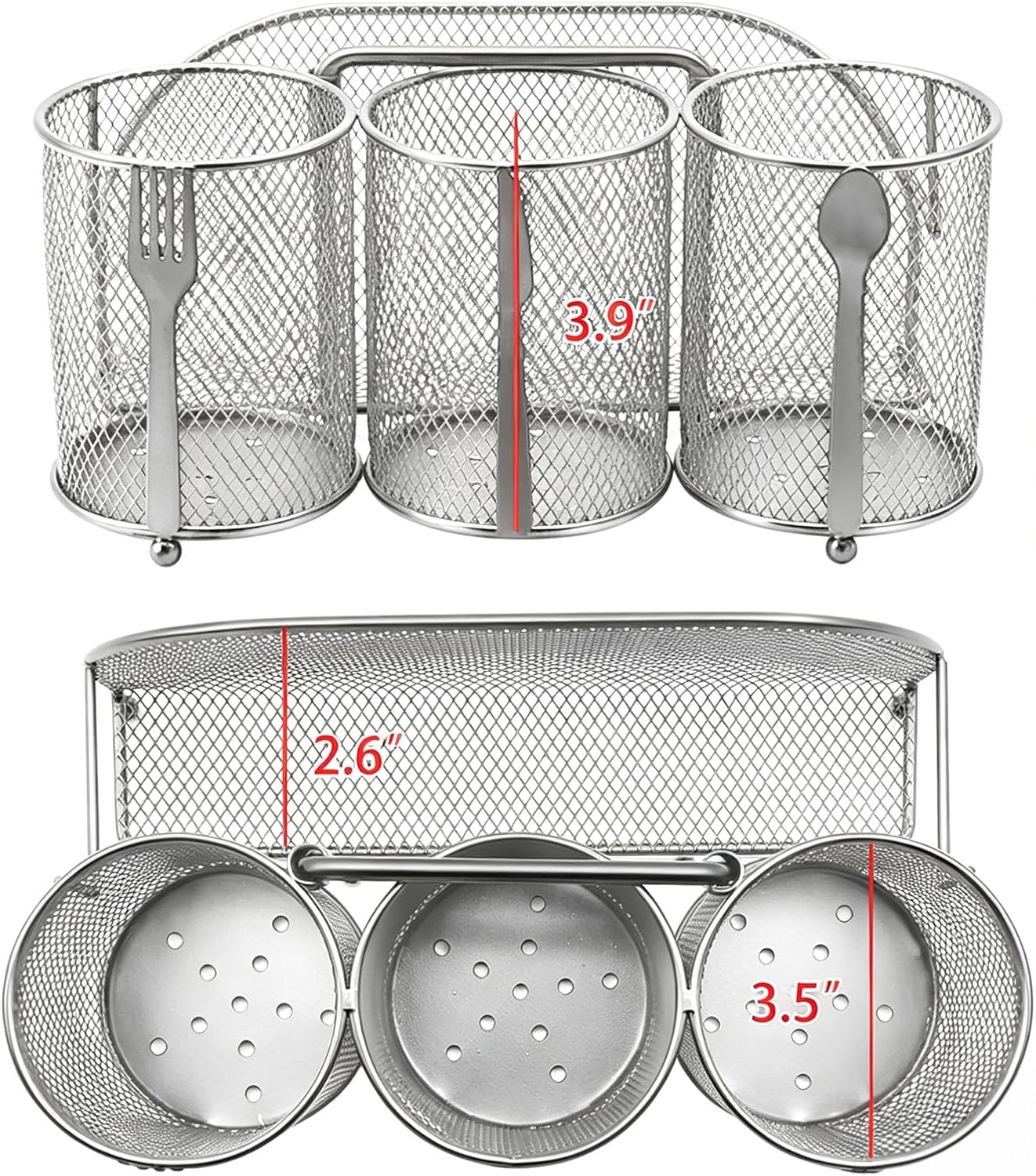 Silverware Organizer Utensil Caddy - 4 Compartment Metal Cutlery Holder Flatware Storage Basket Fork Spoon Napkin Paper Plate Kitchen Countertop Party Picnic Camping Buffet Outdoor (Gold)