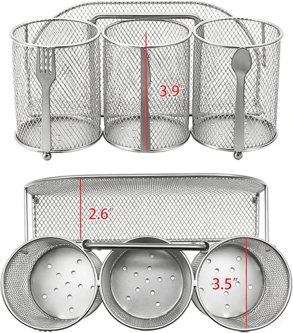 Silverware Organizer Utensil Caddy - 4 Compartment Metal Cutlery Holder Flatware Storage Basket Fork Spoon Napkin Paper Plate Kitchen Countertop Party Picnic Camping Buffet Outdoor (Gold)