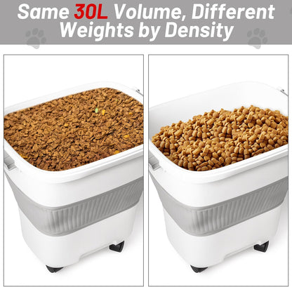 MALLMALL6 Dog Food Storage Container - Collapsible Pet Food Container with Spinner Wheels Scoop and Deodorant Box, Airtight Multifunctional 30L Storage Bin for Dog Cat Bird Animal Dry Meal Rice Flour