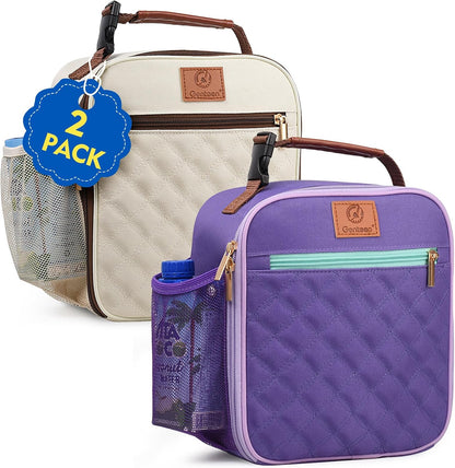 Genteen Kids Lunch Box, Lunch bag for Girls Teen,Insulated Soft Mini Cooler with Bottle Holder, Lightweight Reusable East-Clean LunchBox Back to School-Purple