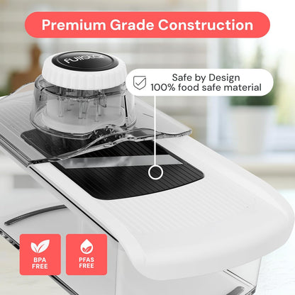 Fullstar Mandoline Slicer for Kitchen, Fruit Cutter, Cheese Grater, Cucumber Slicer, Veggie Spiralizer, Food Cutter & Kitchen Gadgets & Gifts with Safety Glove (11 in 1, White)