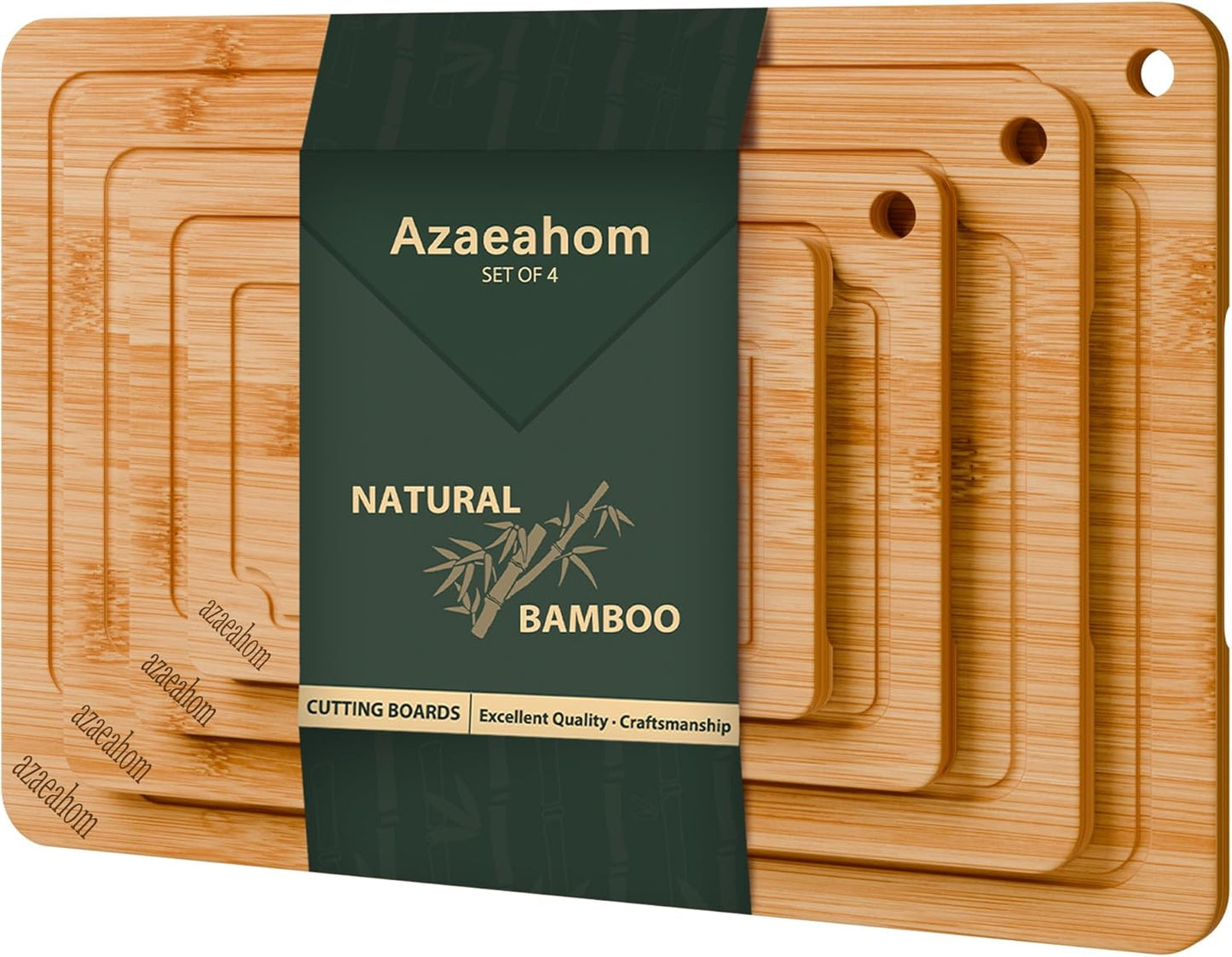 Bamboo Cutting Boards for Kitchen, Wood Cutting Board Set with Juice Grooves & Built-in Handles, Large Medium Small Chopping Board for Meat, Vegetables, Fruit
