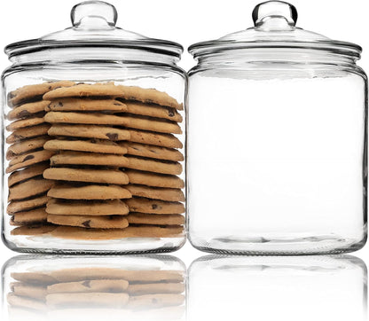 1 Gallon Glass Cookie Jar with Lid – Glass Jar with Lid - Airtight Food Storage Container for Cookies, Candy, Flour, Dog Treats – Clear Large Kitchen Jar for Pantry - Glass Containers with Lids