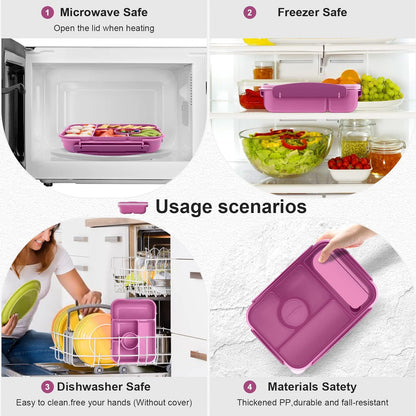 Amathley Bento Box Adult Lunch Box Kids,Lunch Containers for Adults/Kids/Toddler,5 Compartments Bento Lunch Box with Sauce Vontainers,Microwave & Dishwasher & Freezer Safe,BPA-Free (Blue)