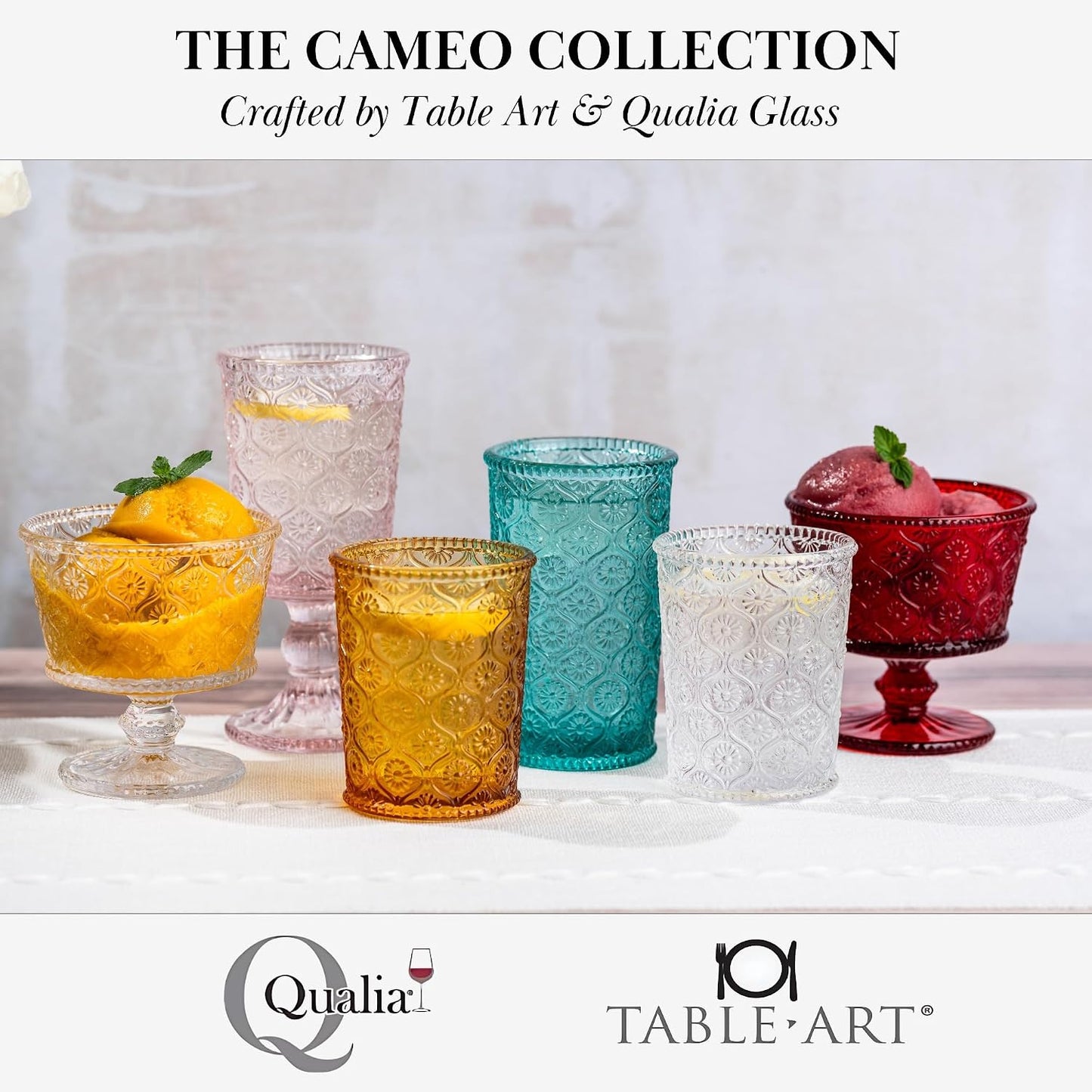 Cameo Clear Vintage Drinking Glasses Set of 4 Vintage Glassware with Engraved Flower Cup 9 oz Lead-Free Old Fashioned Cocktail Glasses Dishwasher Safe Drink Tumbler Whiskey Glasses Cups