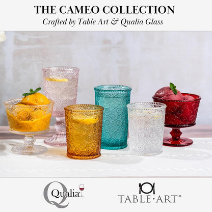 Cameo Clear Vintage Drinking Glasses Set of 4 Vintage Glassware with Engraved Flower Cup 9 oz Lead-Free Old Fashioned Cocktail Glasses Dishwasher Safe Drink Tumbler Whiskey Glasses Cups