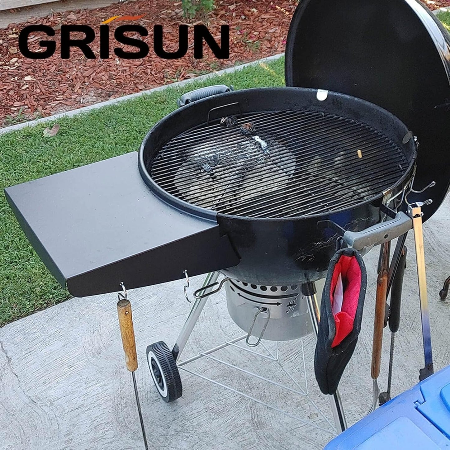 GRISUN Grill Table Shelf and Lid Holder for Weber Kettle Grills 22 Inches, Charcoal Grill Side Table Shelf and Slide a Side Lid Prop, Charcoal Grill Accessories for Weber, (Grill No Included)