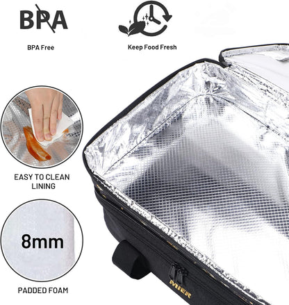 MIER Insulated Double Casserole Carrier Bag for Lasagna Lugger, Potluck Parties, Picnic, Beach, Fits 9 x 13 Inches Baking Dish, Casserole Dish, Expandable, Dark Blue