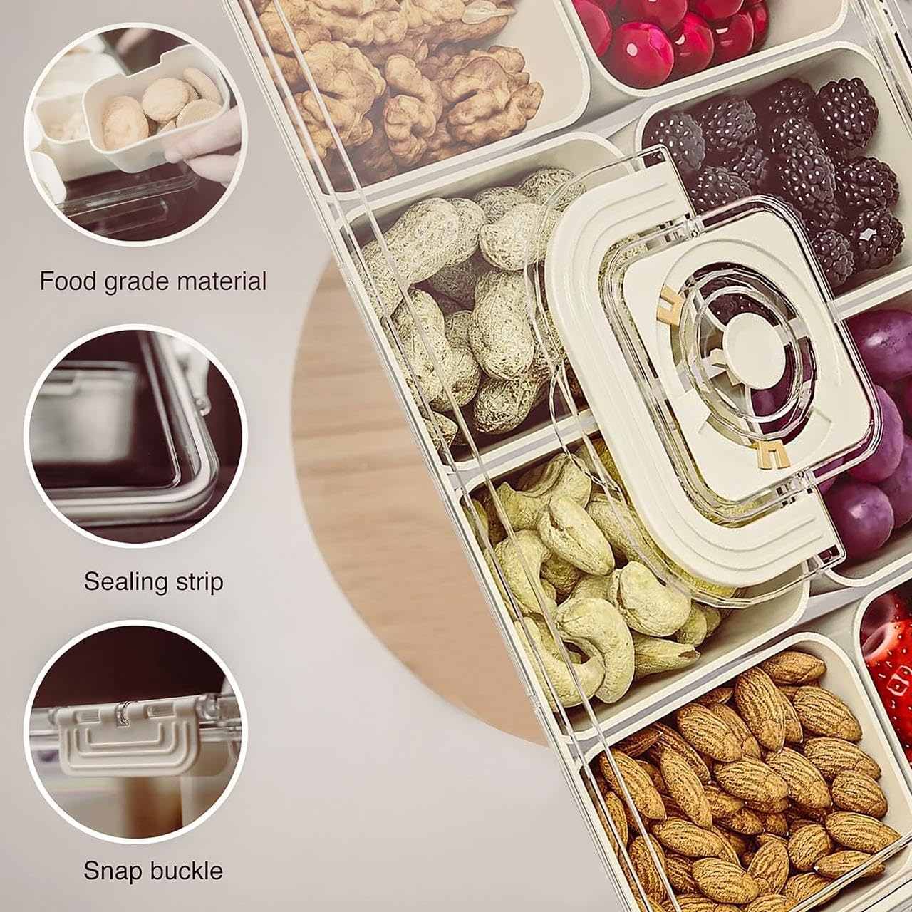Divided Serving Tray with Lids and Handle, Snackle Box Charcuterie Container, Portable Snack Platters, 8 Compartments Snack Tray for Fruits, Nuts, Candy, Cookies, Party, Picnic, 1PCS