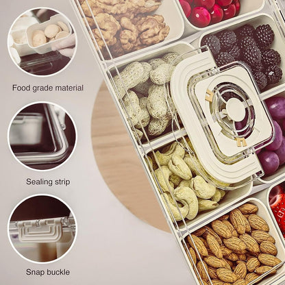 Divided Serving Tray with Lids and Handle, Snackle Box Charcuterie Container, Portable Snack Platters, 8 Compartments Snack Tray for Fruits, Nuts, Candy, Cookies, Party, Picnic, 1PCS