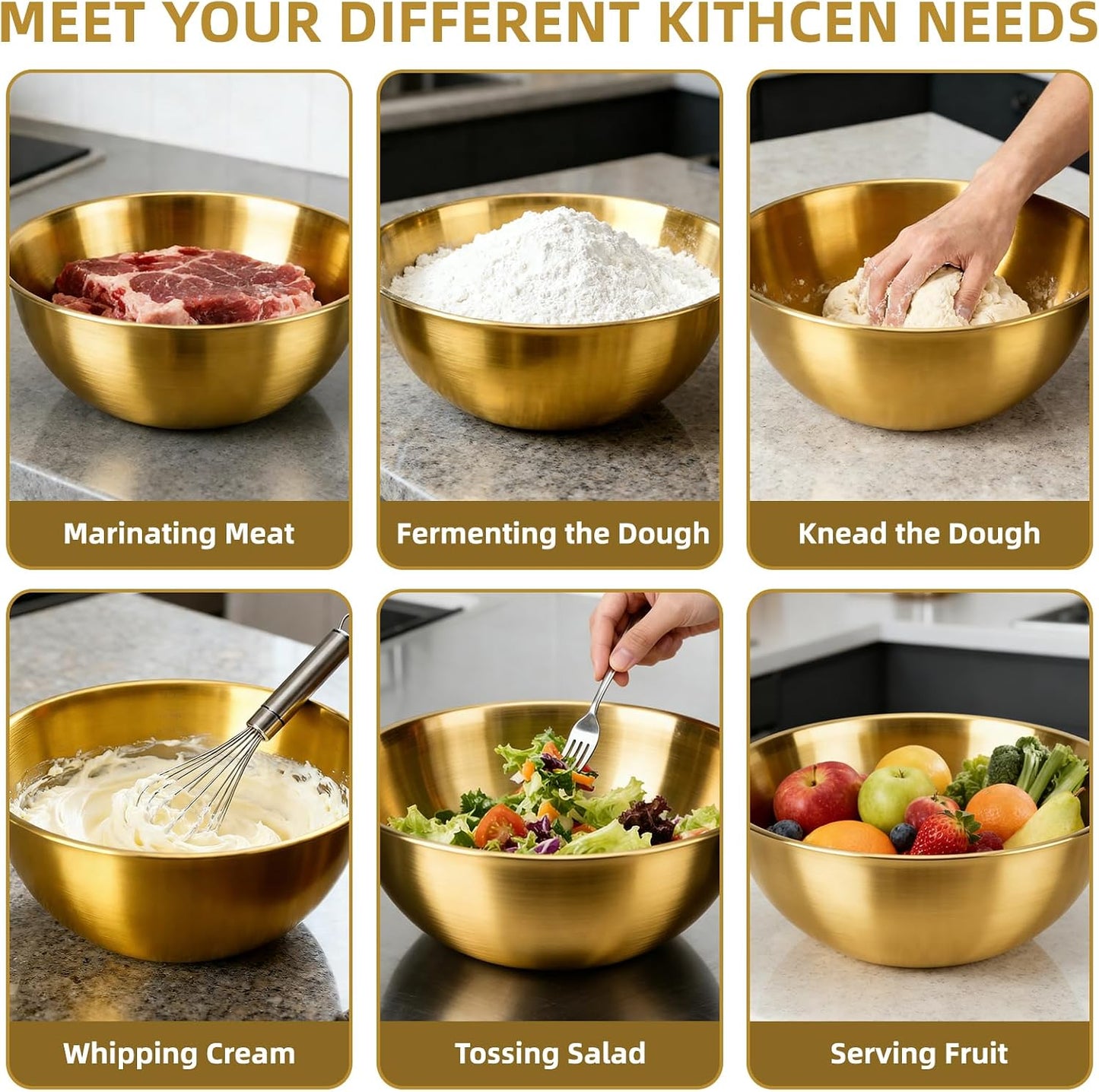 3-Piece Stainless Steel Mixing Bowls (7.1") Metal Bowl Set with Measurement Marks, Dishwasher Safe & Stackable - Perfect for Baking, Salad Making, Meal Prep and Kitchen Use